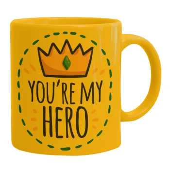 Dad, you are my hero!, Κούπα, κεραμική κίτρινη, 330ml