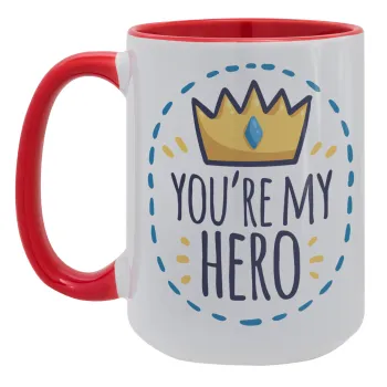 Dad, you are my hero!, Κούπα Mega 15oz, κεραμική Κόκκινη, 450ml