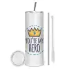Tumbler stainless steel 600ml, with metal straw & cleaning brush