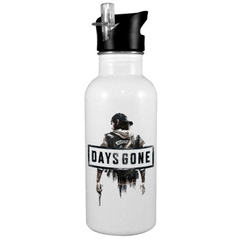 Day's Gone, White water bottle with straw, stainless steel 600ml
