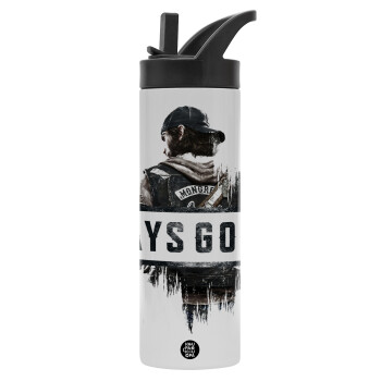 Day's Gone, Metallic thermos bottle with straw & handle, stainless steel (Stainless steel 304), double-walled, 600ml.