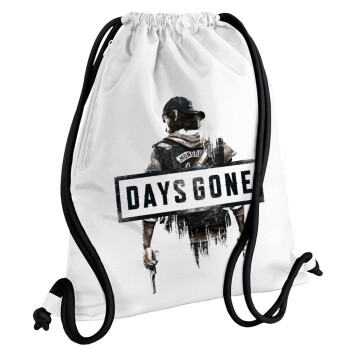 Day's Gone, Τσάντα πλάτης πουγκί GYMBAG λευκή, με τσέπη (40x48cm) & χονδρά κορδόνια