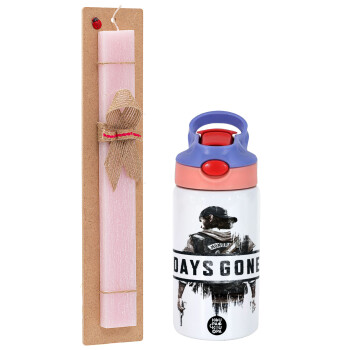 Day's Gone, Πασχαλινό Σετ, Παιδικό παγούρι θερμό, ανοξείδωτο, με καλαμάκι ασφαλείας, ροζ/μωβ (350ml) & πασχαλινή λαμπάδα αρωματική πλακέ (30cm) (ΡΟΖ)
