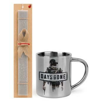 Day's Gone, Easter Set, metallic thermal cup (300ml) & Easter aromatic flat candle (30cm) (GRAY)