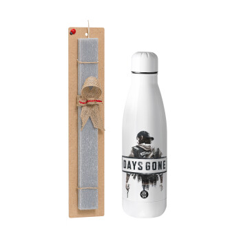 Day's Gone, Easter Set, metallic stainless thermos bottle (500ml) & scented flat Easter candle (30cm) (GRAY)