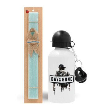 Day's Gone, Easter Set, metallic aluminum water bottle (500ml) & scented flat candle (30cm) (TURQUOISE)