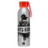 Aluminum Sports Bottle 650ml – Silver with Red Cap and Silicone Strap