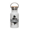 Metallic thermos (Stainless steel) White with wooden lid (bamboo), double-walled, 350ml