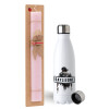Easter Set, metallic stainless steel water bottle (750ml) & scented flat Easter candle (30cm) (PINK)