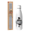 Easter Set, metallic stainless thermos bottle (500ml) & scented flat Easter candle (30cm) (GRAY)