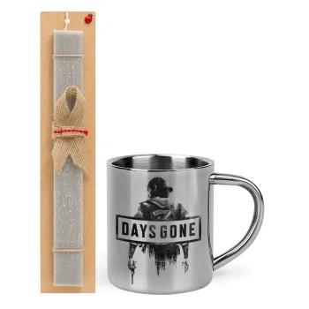 Day's Gone, Easter Set, metallic thermal cup (300ml) & Easter aromatic flat candle (30cm) (GRAY)
