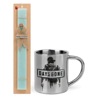 Day's Gone, Easter Set, metallic thermal cup (300ml) & aromatic flat Easter candle (30cm) (TURQUOISE)
