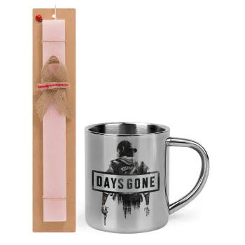 Day's Gone, Easter Set, metallic thermal cup (300ml) & aromatic flat Easter candle (30cm) (PINK)