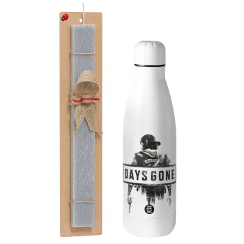 Day's Gone, Easter Set, metallic stainless thermos bottle (500ml) & scented flat Easter candle (30cm) (GRAY)