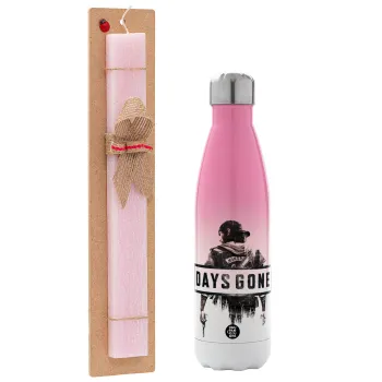 Day's Gone, Easter Set, Metallic pink/white (Stainless steel) thermos, double-walled, 500ml & aromatic flat Easter candle (30cm) (PINK)