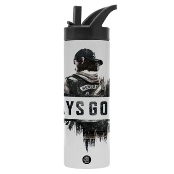 Day's Gone, Μεταλλικό παγούρι θερμός με καλαμάκι & χειρολαβή, ανοξείδωτο ατσάλι (Stainless steel 304), διπλού τοιχώματος, 600ml