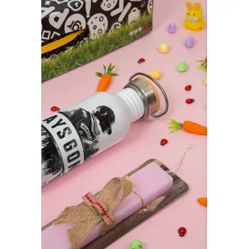 Day's Gone, Easter Set, SS Metallic water bottle (620ml, stainless steel) & scented flat Easter candle (30cm) (PINK)