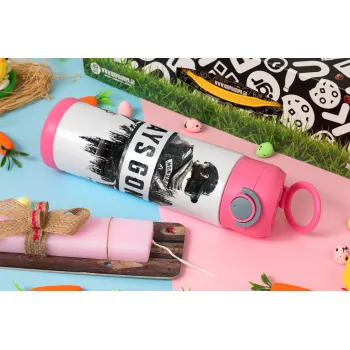 Day's Gone, Easter candle, Childrens hot water bottle, stainless steel, with safety straw, PINK (500ml)