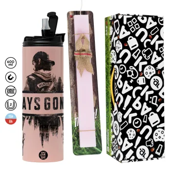 Day's Gone, Easter candle,Travel Tumbler 2 Lids, with metal straw & cleaning brush & aromatic flat candle (30cm) (PINK)