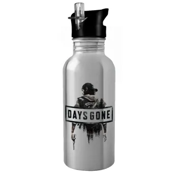 Day's Gone, Παγούρι νερού Ασημένιο με καλαμάκι, ανοξείδωτο ατσάλι 600ml