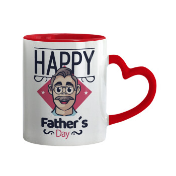 Για την γιορτή του μπαμπά!, Κούπα καρδιά χερούλι κόκκινη, κεραμική, 330ml