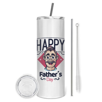 Για την γιορτή του μπαμπά!, Eco friendly ποτήρι θερμό (tumbler) από ανοξείδωτο ατσάλι 600ml, με μεταλλικό καλαμάκι & βούρτσα καθαρισμού