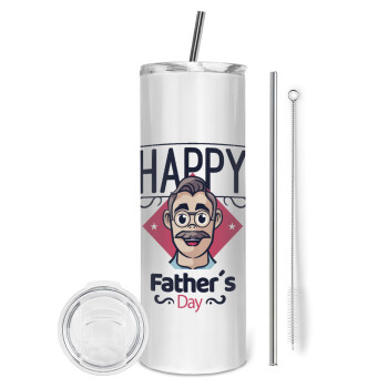 Για την γιορτή του μπαμπά!, Tumbler stainless steel 600ml, with metal straw & cleaning brush