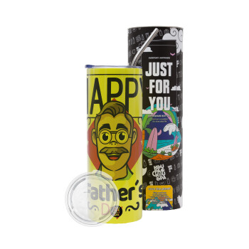 Για την γιορτή του μπαμπά!, Neon Yellow Travel Tumbler θερμό, μεταλλικό καλαμάκι(Ανωξείδωτο 304 Food grade, BPA free, 600ml)