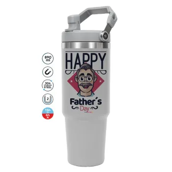 Για την γιορτή του μπαμπά!, GREY color, 890ml (30oz) stainless Steel Tumbler with Handle