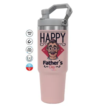 Για την γιορτή του μπαμπά!, Pink color, 890ml (30oz) stainless Steel Tumbler with Handle