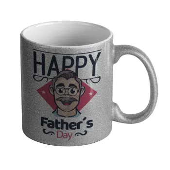 Για την γιορτή του μπαμπά!, Κούπα Ασημένια Glitter που γυαλίζει, κεραμική, 330ml