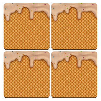 Παγωτό, ΣΕΤ x4 Σουβέρ ξύλινα τετράγωνα plywood (9cm)