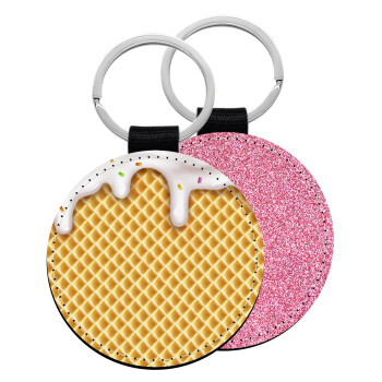 Παγωτό, Μπρελόκ Δερματίνη, στρογγυλό ΡΟΖ (5cm)