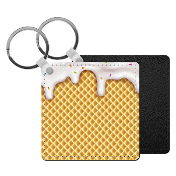 Παγωτό, Μπρελόκ Δερματίνη, τετράγωνο ΜΑΥΡΟ (5x5cm)