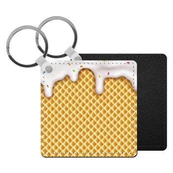 Παγωτό, Μπρελόκ Δερματίνη, τετράγωνο ΜΑΥΡΟ (5x5cm)