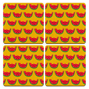 Καρπουζάκια, ΣΕΤ x4 Σουβέρ ξύλινα τετράγωνα plywood (9cm)