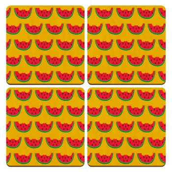 Καρπουζάκια, ΣΕΤ x4 Σουβέρ ξύλινα τετράγωνα plywood (9cm)