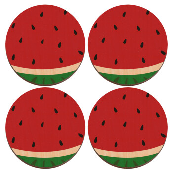 Καρπούζι, ΣΕΤ x4 Σουβέρ ξύλινα στρογγυλά plywood (9cm)