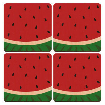 Καρπούζι, ΣΕΤ x4 Σουβέρ ξύλινα τετράγωνα plywood (9cm)