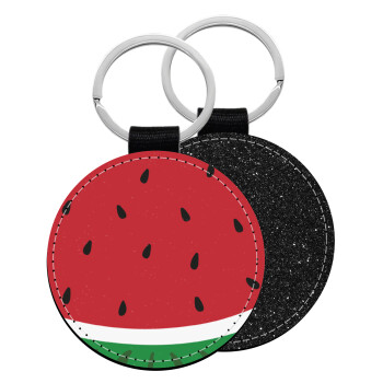 Καρπούζι, Μπρελόκ Δερματίνη, στρογγυλό ΜΑΥΡΟ (5cm)