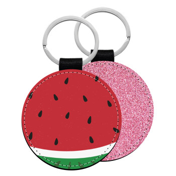 Καρπούζι, Μπρελόκ Δερματίνη, στρογγυλό ΡΟΖ (5cm)