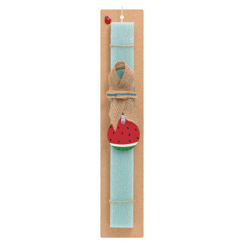Καρπούζι, Easter Set, wooden keychain & aromatic flat Easter candle (30cm) (TURQUOISE)