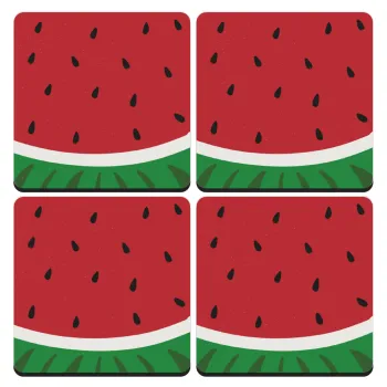 Καρπούζι, ΣΕΤ 4 Σουβέρ ξύλινα τετράγωνα (9cm)