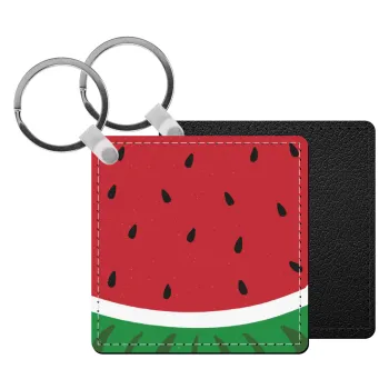 Καρπούζι, Μπρελόκ Δερματίνη, τετράγωνο ΜΑΥΡΟ (5x5cm)