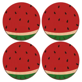 Καρπούζι, ΣΕΤ x4 Σουβέρ ξύλινα στρογγυλά plywood (9cm)