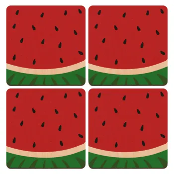 Καρπούζι, ΣΕΤ x4 Σουβέρ ξύλινα τετράγωνα plywood (9cm)