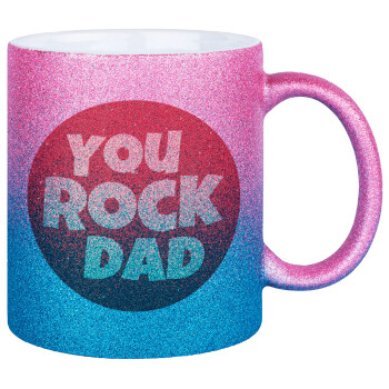 YOU ROCK DAD, Κούπα Χρυσή/Μπλε Glitter, κεραμική, 330ml