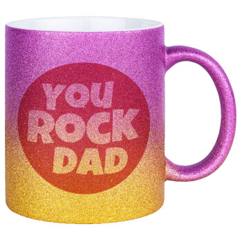 YOU ROCK DAD, Κούπα Χρυσή/Ροζ Glitter, κεραμική, 330ml