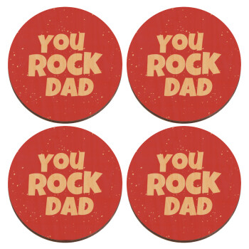 YOU ROCK DAD, ΣΕΤ x4 Σουβέρ ξύλινα στρογγυλά plywood (9cm)
