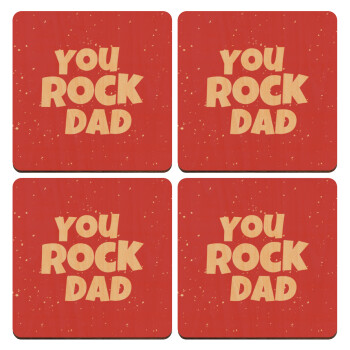YOU ROCK DAD, ΣΕΤ x4 Σουβέρ ξύλινα τετράγωνα plywood (9cm)